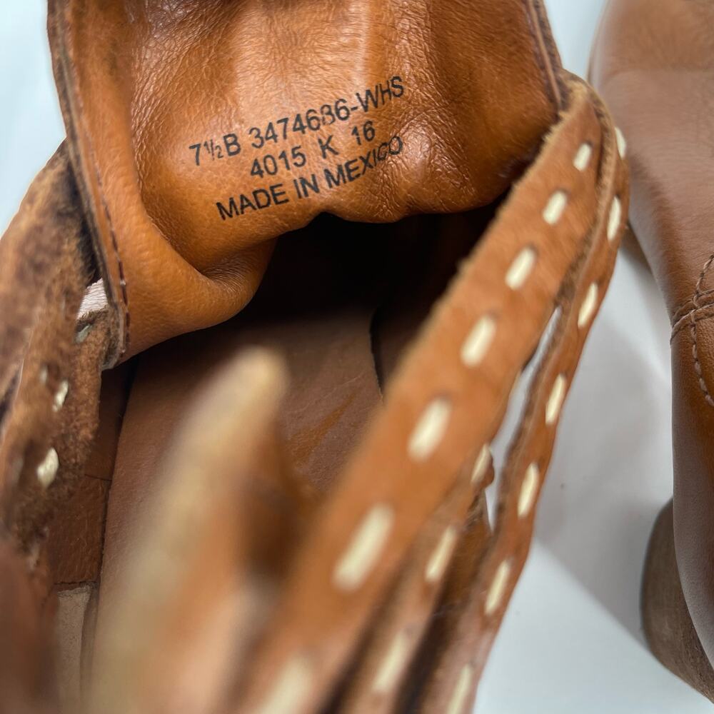 FRYE Boots Size 7.5 Naomi Pickstitch Brown Block Heeled Leather Bootie Zipper - Picture 5 of 16